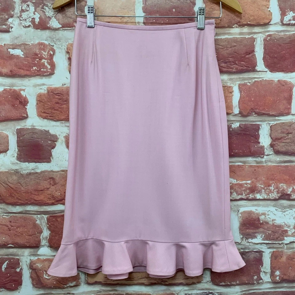 Falda Escada Mujer 34 EU Rosa Mezcla Lana Volantes Borde Carrera Trabajo Oficina Cremallera Foto 1 de 4