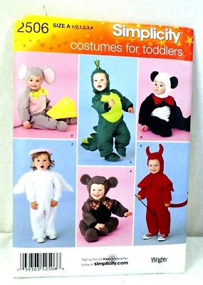 Simplicity Costume Pattern 2506 Toddler Mouse Mice Dino Panda Devil Angel Uncut - Image 1 of 2
