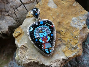 Kachina Galaxy Night Sky Micro Inlay Gemstone Sterling Silver 925 Pendant AO47 - Picture 1 of 9