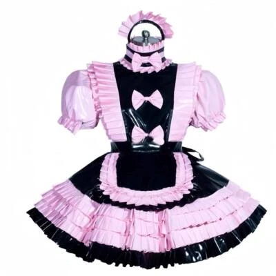 Vestido de PVC plisado rosa con cerradura Sissy Maid Girl disfraces de cosplay hechos a medida Foto 1 de 3