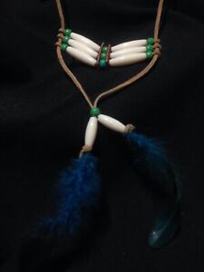 Reading EyeGlass Holder Necklace Native American Hand Made New Leather/ feather 