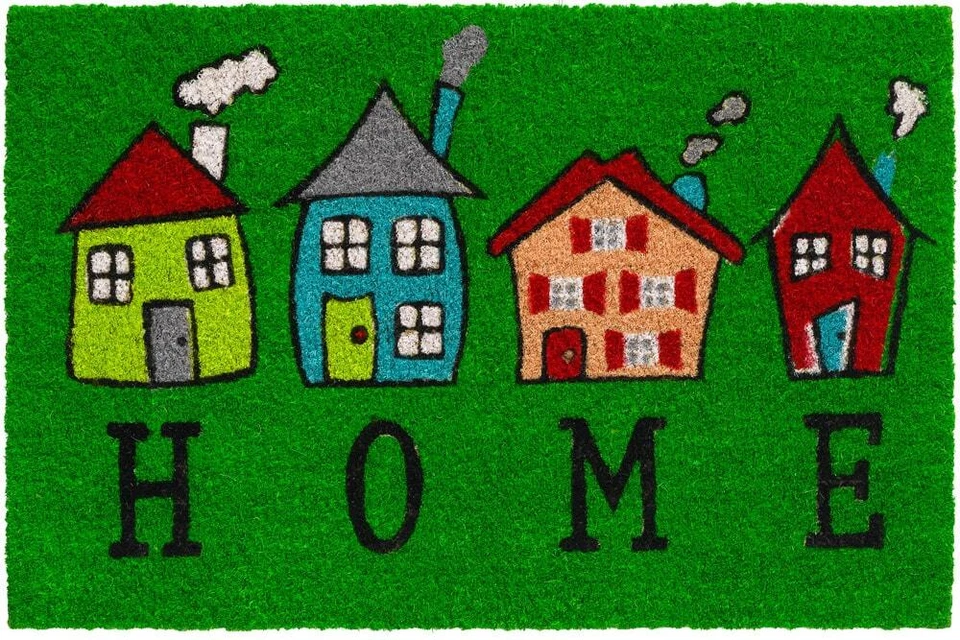 Fußmatte Kokosmatte Indoor bunt bedruckt 4 Häuser & Home 1 Stk - 40x60 cm - Bild 1 von 1