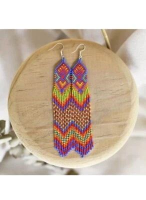 Серьги племенные индейские большие богемные американские бусины ручной работы серьги - Изображение 1 из 3