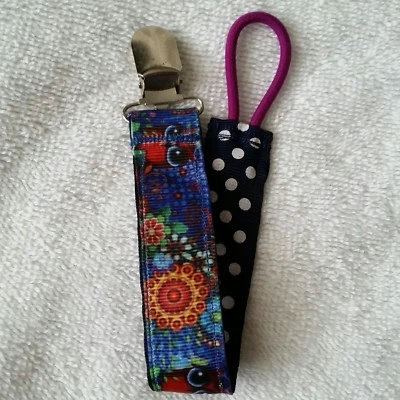 Soporte chupete/pacificador bebé con clip de metal/búhos brillantes Foto 1 de 4