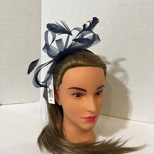 $48 Bellissima Collection Women Feather Veil Fascinator Hat NAVY - Picture 1 of 12