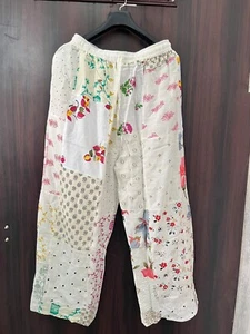 Pantalón Harén Blanco Patchwork, Pantalones Harén Boho Hippie, Pantalón Bohemio Pierna Ancha - Imagen 1 de 6