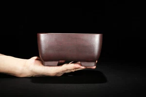 6.3in Chinese Antique Refine Zisha Hand Square Potted Bonsai Tree Flower Pot - Picture 1 of 6
