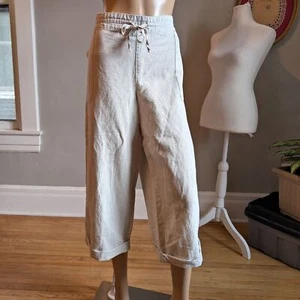 NWT Vintage Y2K Liz Claiborne Linen Trousers Cropped Coastal Cuffed Size L - Picture 1 of 8