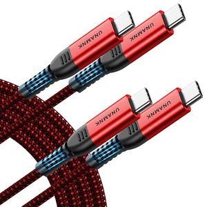 2m USB-C to USB-C 2 Pack Cable Charger Lead Fast Charging Braided Premium Red - Picture 1 of 7