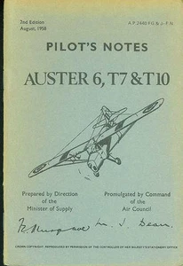 RAF PILOTS NOTES AUSTER A.O.P.6 T7 & T10 ARMY LIASION_GIPSEY MAJOR 7 AERO ENGINE - Imagen 1 de 3
