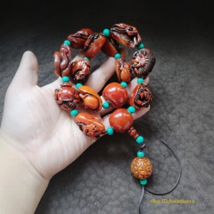 Tibetan Beeswax Chinese Zodiac Beads Necklace Old Patina Buddha Prayer Beads - Picture 1 of 4