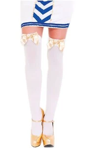Ladies Sexy Opaque Thigh High's with Gold Bow Tops Over Knee Stockings Christmas - Picture 1 of 1