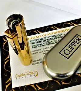 24Ct Gold Plated Metal Clipper Cigar Lighter Refillable Gas Flint Gift Boxed 24K - Picture 1 of 2