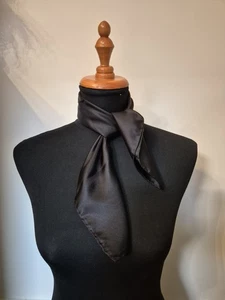 Italian 54cm Plain Ribbed Twill Silk Square Scarf Dark Black Made In Italy - Picture 1 of 14