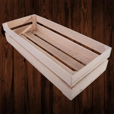 Wooden Shallow Small Crate 24x10x5.5 cm Gift Hamper Display Shelf Storage Box - Image 1 of 4
