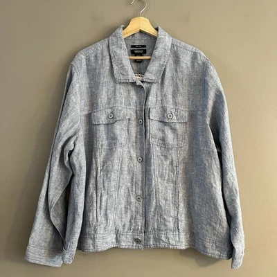 JNY Women's 100% Linen Jacket  Button Up Lightweight Chambray Beachy Coastal 3X - Image 1 of 4