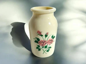 Ancien Pot Bocal Verre Blanc Decor Roses Deco Cuisine Vintage Made In France - Picture 1 of 18