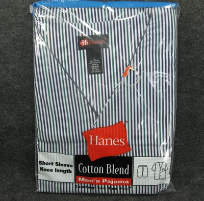 NUEVO CONJUNTO DE PIJAMA A RAYAS VINTAGE Hanes manga corta hasta la rodilla talla L 1999 Foto 1 de 4