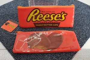 Reese’s Erdnussbutter Tasse Schokolade Vinyl Reißverschluss Bleistift/Make-up/Münze/Geldbörse/Tasche - Bild 1 von 8