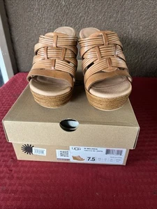 Sandales compensées UGG taille W7,5 Melinda plateforme cuir marron à enfiler hautes - Photo 1/10