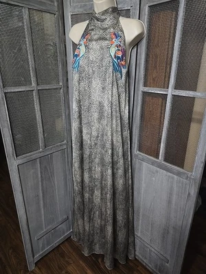 Judith March Women's Peacock Embroidered Leopard Halter Dress, Sz Small, NWT - Image 1 of 4