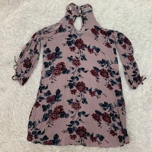 American Eagle mauve floral cold shoulder mini dress medium - Picture 1 of 5
