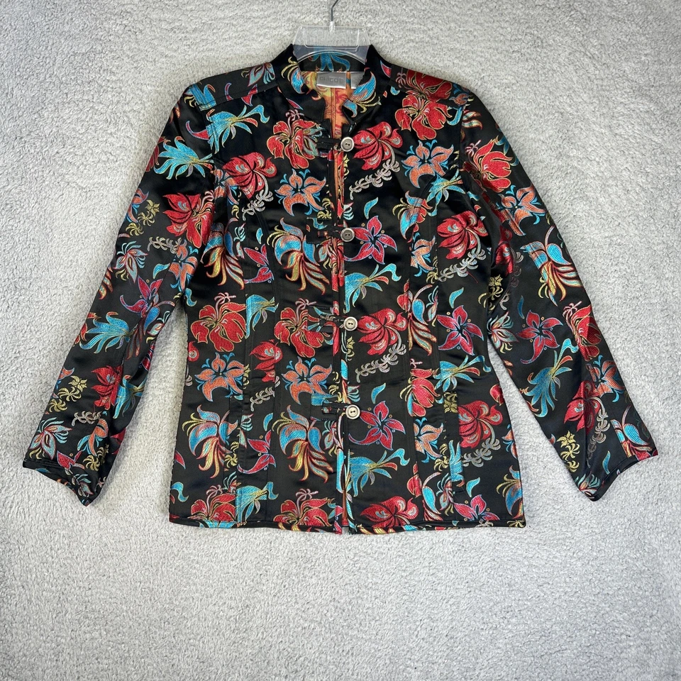 Chaqueta Chicos Mujer 0 Floral Asiático Oriental Kimono Blusa Toggle Mezcla Seda Foto 1 de 4