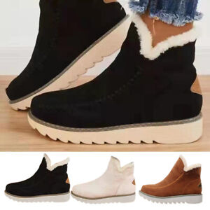 Womens Winter Warm Fur Lined Slip On Non-slip Ladies Ankle Snow Boots Size