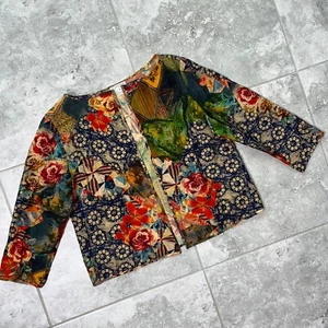 Grace Chuang Vintage Nylonmischung abstrakt Blumen vorne offen Cardigan Blazer Hippie M - Bild 1 von 13