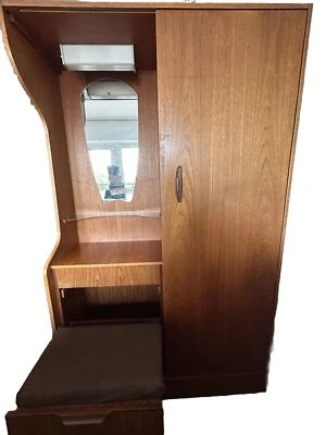 Wardrobe1950’s Rare Hubbi-robe Teak Hall Armoire With VanityMirror&FoldableSeat - Image 1 of 4