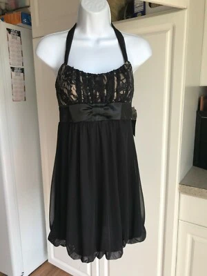 NEW Juniors Love Tease Dress Size Small Black Lace Bubble Hem 26"Waist 36"Long - Image 1 of 4