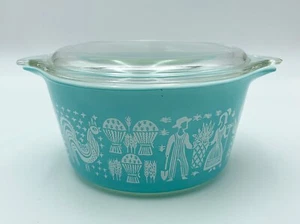 Vntg Pyrex Amish Butterprint Turquoise #473 1 QT Casserole w/#470-C Clear Lid - Picture 1 of 24