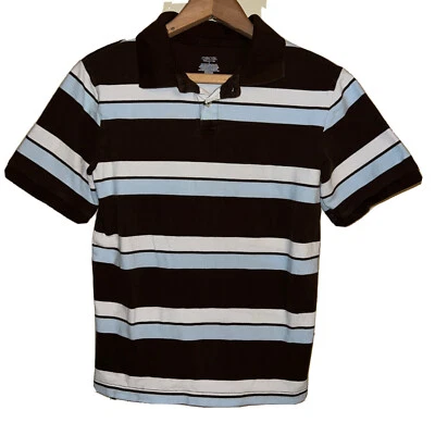 Cherokee Boys L Striped Polo Short Sleeve Brown/ White/ Light Blue Size Large - Image 1 of 3
