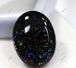 14 Ct Natural Australian Fire Opal Oval Doublet Black Shine Gemstone Certified - Picture 1 of 6