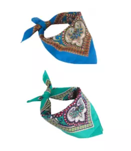 JUEGO DE 2 HERMOSOS PAÑUELOS 100% ALGODÓN AZUL Y AZUL AZULADO CACHEMIRA FLORAL 22X22 PULGADAS - Imagen 1 de 1