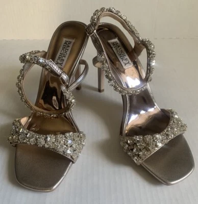Badgley Mischka Sz 7.5 Champagne Crystal Akle Strappy Heeled Evening Sandals - Image 1 of 4