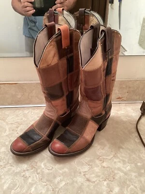 Vintage Ladies Lady’s LARRY MAHAN PATCHWORK LEATHER COWBOY BOOTS SIZE 6 1/2 A - Image 1 of 4