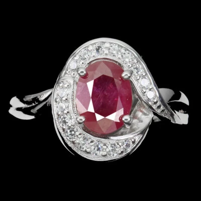 925 Sterling Silver Ring Oval Ruby 8x6mm Simulated Cz Gemstone Jewelry 8 - Image 1 of 4
