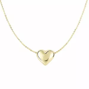 Puffed Mini Heart Charm Cable Chain Pendant Necklace Real 14K Yellow Gold 18" - Picture 1 of 3