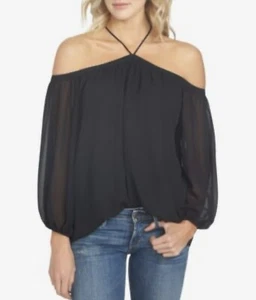 1.STATE Black Off The Shoulder Halter Neck Blouse Sheer NWT Size Medium - Picture 1 of 18