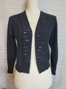 Girls Justice Black Sequin Shiny Open Front Cardigan Top Sweater Sz 12 - Picture 1 of 3