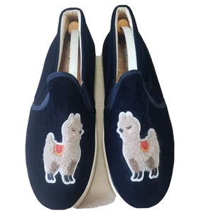 Anthropologie Shoe Womens 9 Navy Blue Velvet Soludos Llama Slip On Sneakers - Picture 1 of 6
