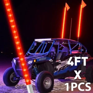 4FT 5050 Red LED Lighted Antenna Light Whip w/ Flag For Polaris ATV RZR UTV - Picture 1 of 12