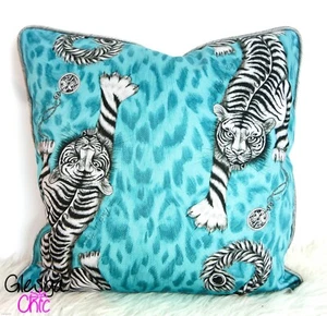 Cushion Cover Unbranded Emma Shipley Tigris Teal Maximalist Cotton Silk Piping - Picture 1 of 9
