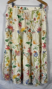 VTG Laura Ashley Tiered Maxi Skirt XL Floral Cream Boho Cottagcore Linen Blend - Picture 1 of 11