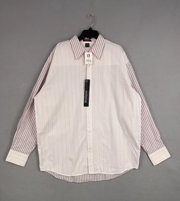 Camisa masculina Southpole 2XL rosa branca listrada botão frontal manga longa algodão - Imagem 1 de 4