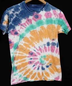 HANES TIE DYE T SHIRT TEE BLUE PINK ORANGE TURQUOISE SWIRL MENS SIZE S SMALL - Picture 1 of 3