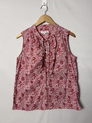 Derek Lam Collective 无袖衬衫女式 42 红色白色花卉荷叶边上衣 — 第 1/4 张图片