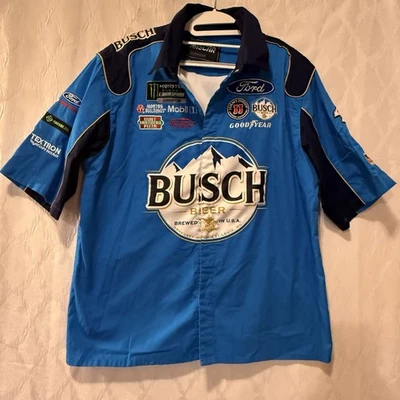 Kevin Harvick Busch Snap Button Up Shirt Mens Large L Blue Nascar Short Sleeve - Image 1 of 4