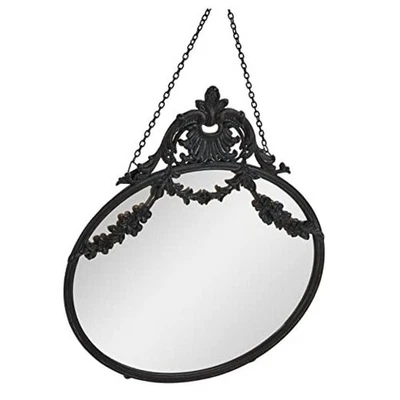  Vintage Pewter Framed Wall Mirror with Decorative Chain Black - Image 1 of 4